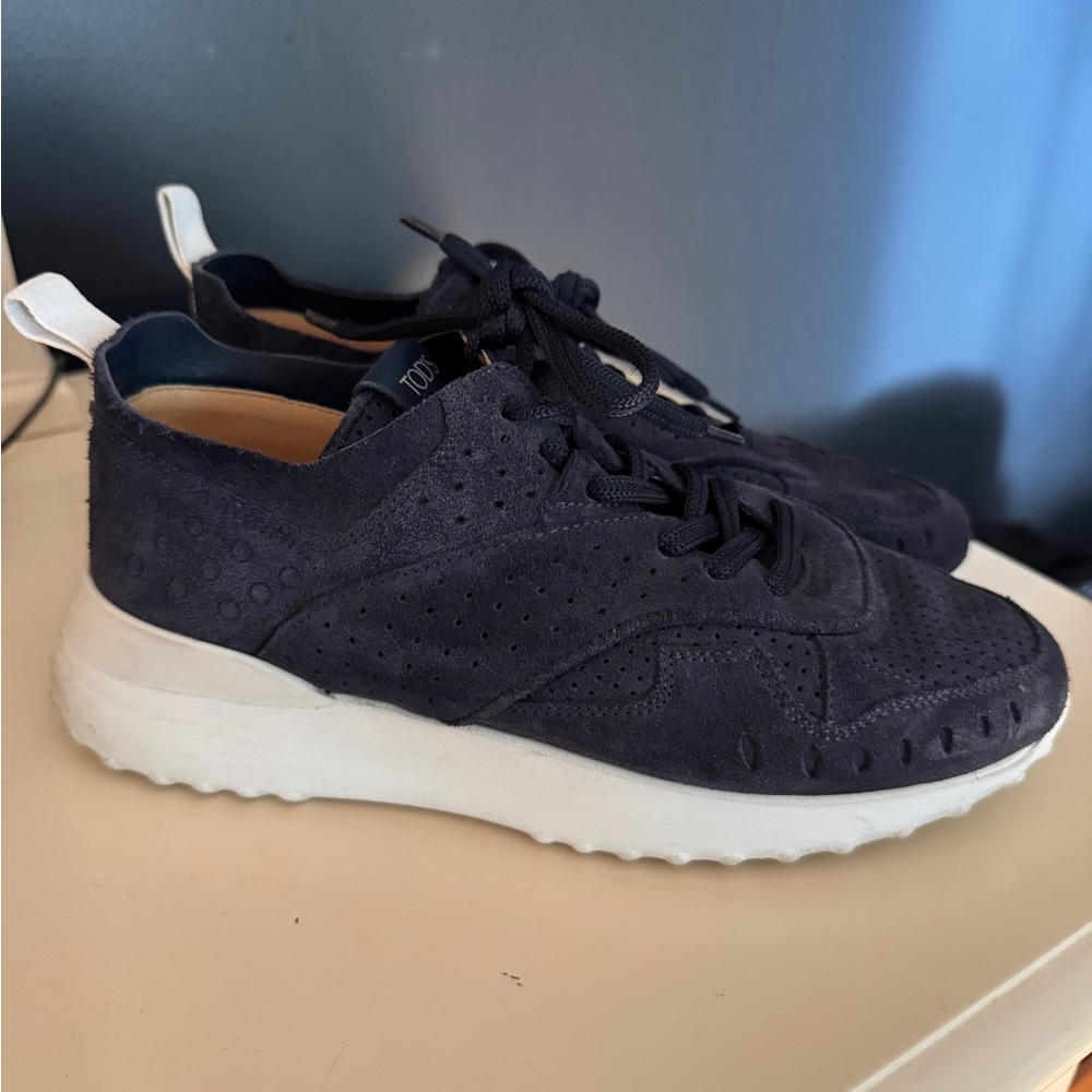 Tod's Navy Suede Athletic Sneakers with White Sole